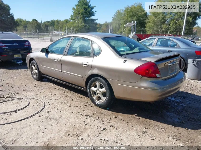 2003 Ford Taurus Se VIN: 1FAFP53UX3A232935 Lot: 40508484