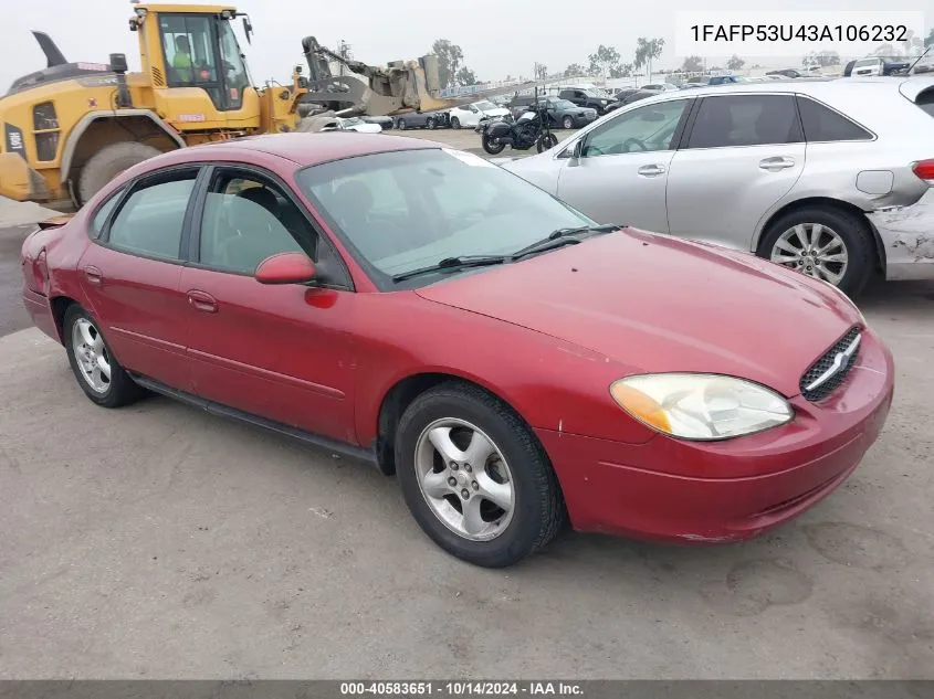 2003 Ford Taurus Se VIN: 1FAFP53U43A106232 Lot: 40583651