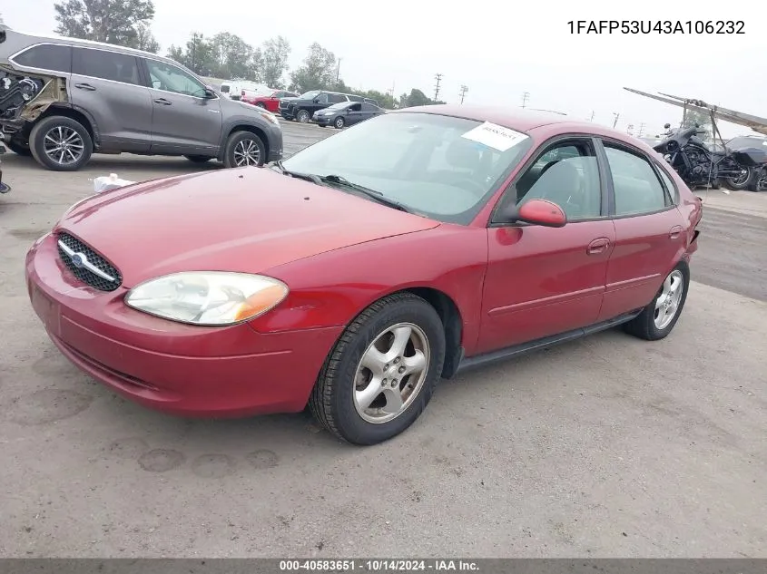 2003 Ford Taurus Se VIN: 1FAFP53U43A106232 Lot: 40583651