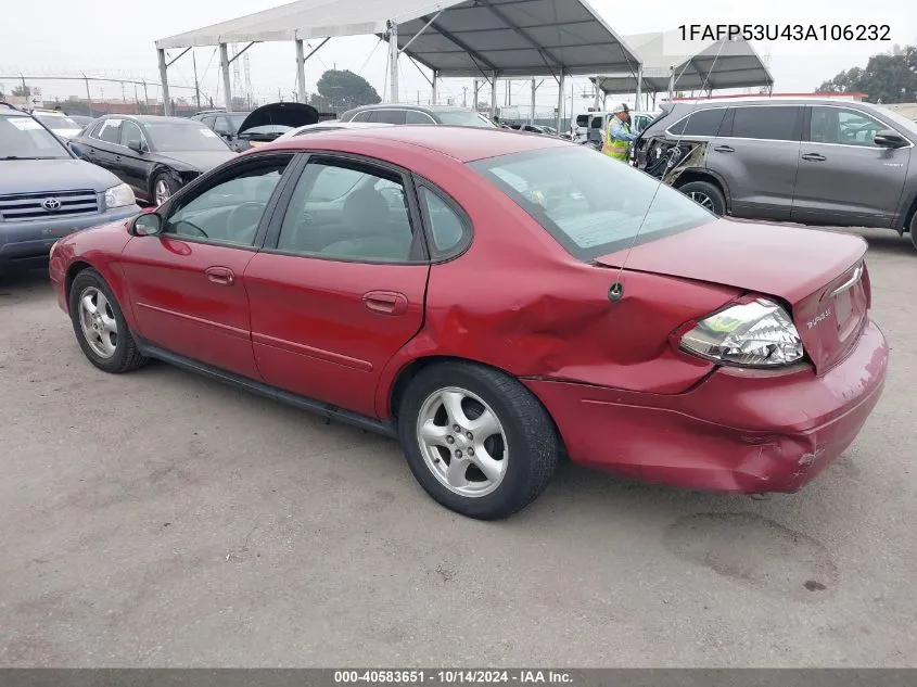 2003 Ford Taurus Se VIN: 1FAFP53U43A106232 Lot: 40583651