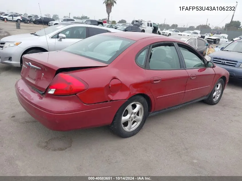 2003 Ford Taurus Se VIN: 1FAFP53U43A106232 Lot: 40583651