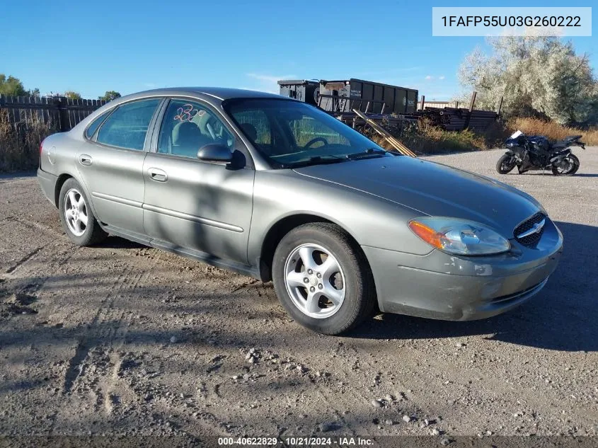 2003 Ford Taurus Ses VIN: 1FAFP55U03G260222 Lot: 40622829