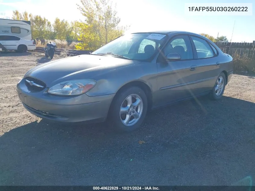 2003 Ford Taurus Ses VIN: 1FAFP55U03G260222 Lot: 40622829