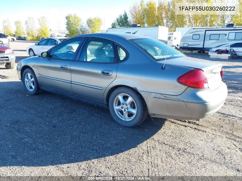 2003 Ford Taurus Ses VIN: 1FAFP55U03G260222 Lot: 40622829