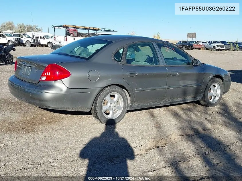 2003 Ford Taurus Ses VIN: 1FAFP55U03G260222 Lot: 40622829