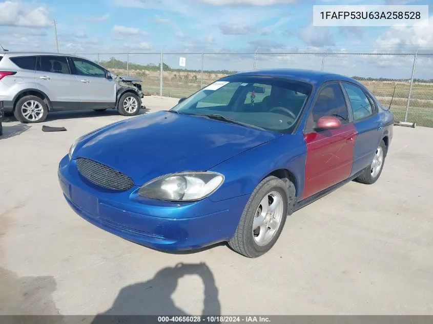 2003 Ford Taurus Se VIN: 1FAFP53U63A258528 Lot: 40656028