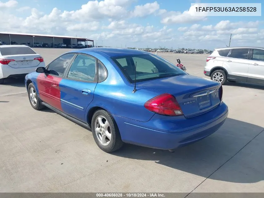 2003 Ford Taurus Se VIN: 1FAFP53U63A258528 Lot: 40656028