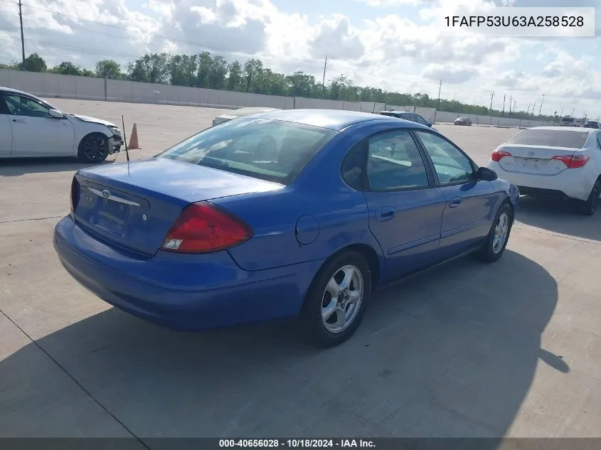 2003 Ford Taurus Se VIN: 1FAFP53U63A258528 Lot: 40656028