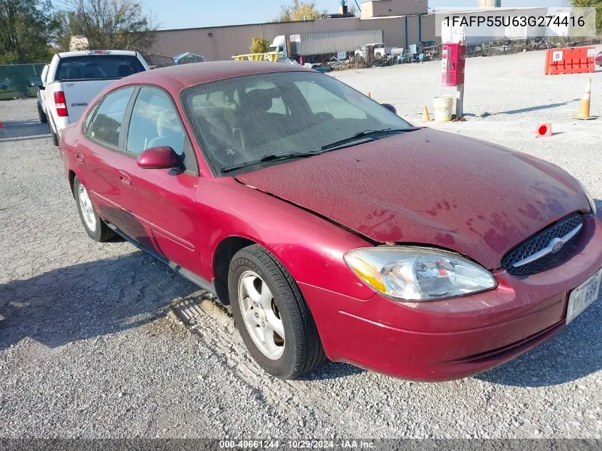 2003 Ford Taurus Ses VIN: 1FAFP55U63G274416 Lot: 40661244