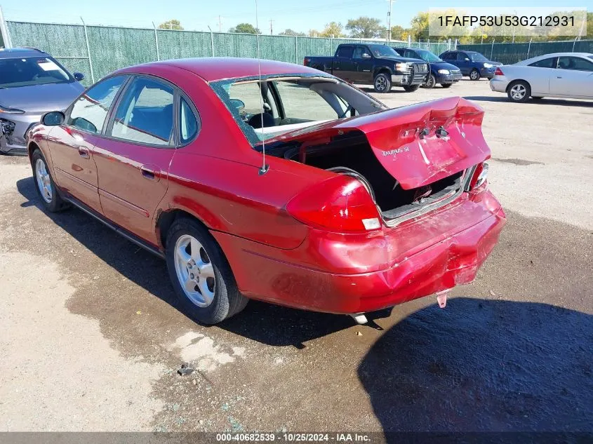 2003 Ford Taurus Se VIN: 1FAFP53U53G212931 Lot: 40682539