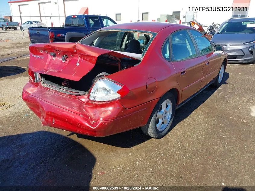 2003 Ford Taurus Se VIN: 1FAFP53U53G212931 Lot: 40682539