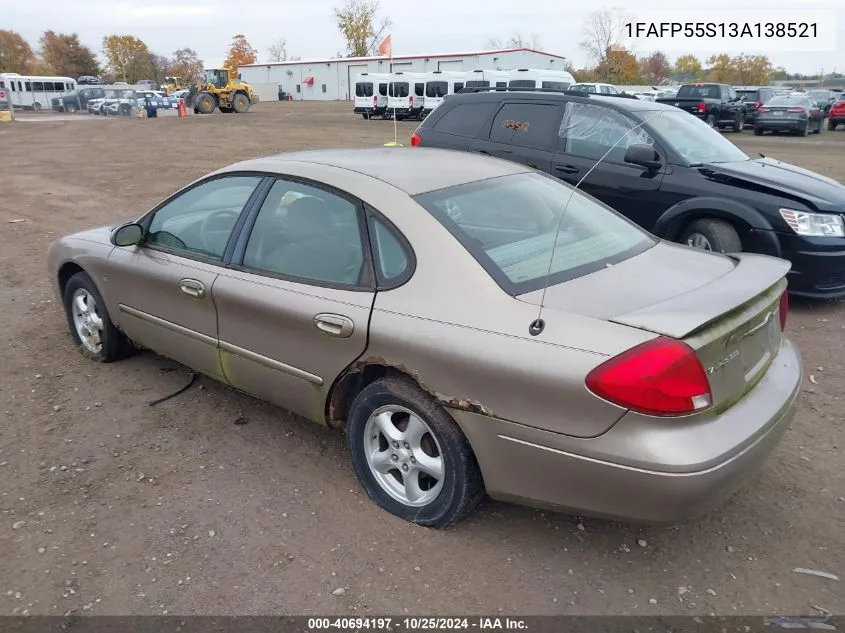 2003 Ford Taurus Ses VIN: 1FAFP55S13A138521 Lot: 40694197