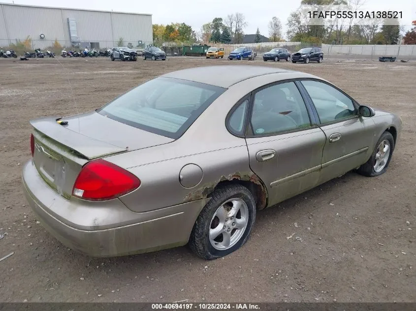 2003 Ford Taurus Ses VIN: 1FAFP55S13A138521 Lot: 40694197