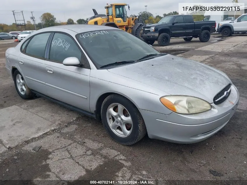 2003 Ford Taurus Se VIN: 1FAFP53U53G229115 Lot: 40702141