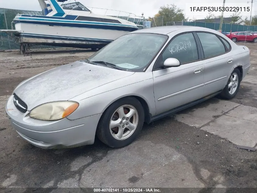 2003 Ford Taurus Se VIN: 1FAFP53U53G229115 Lot: 40702141