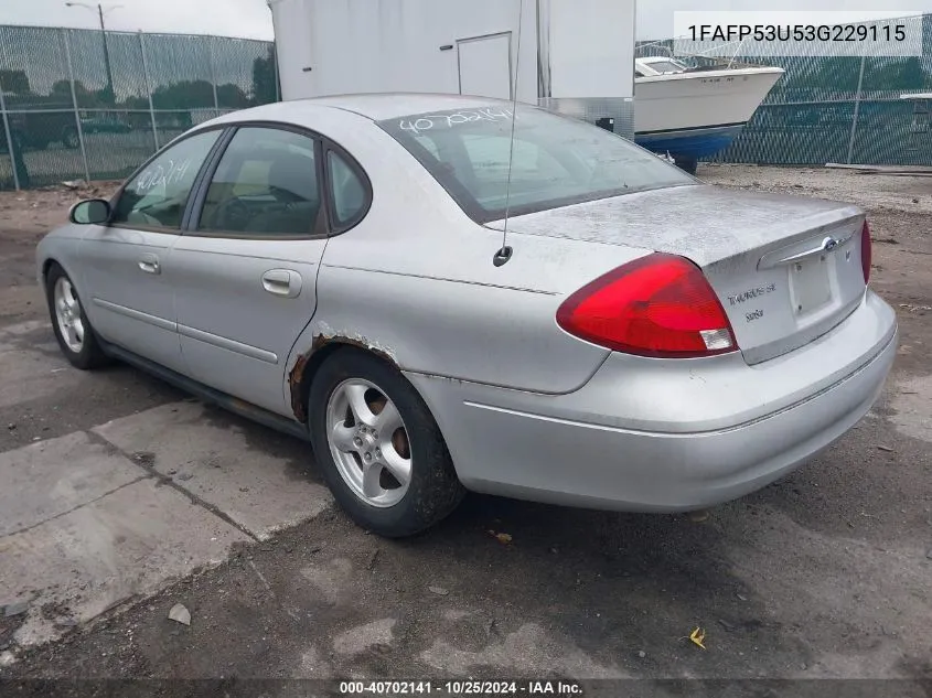 2003 Ford Taurus Se VIN: 1FAFP53U53G229115 Lot: 40702141