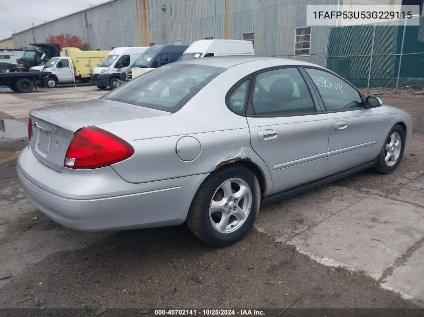 2003 Ford Taurus Se VIN: 1FAFP53U53G229115 Lot: 40702141