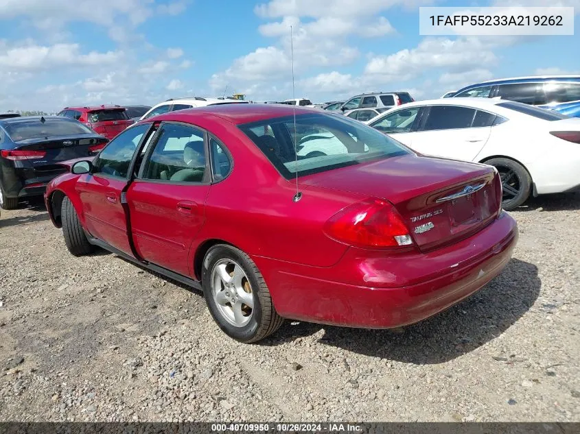 2003 Ford Taurus Ses VIN: 1FAFP55233A219262 Lot: 40709950