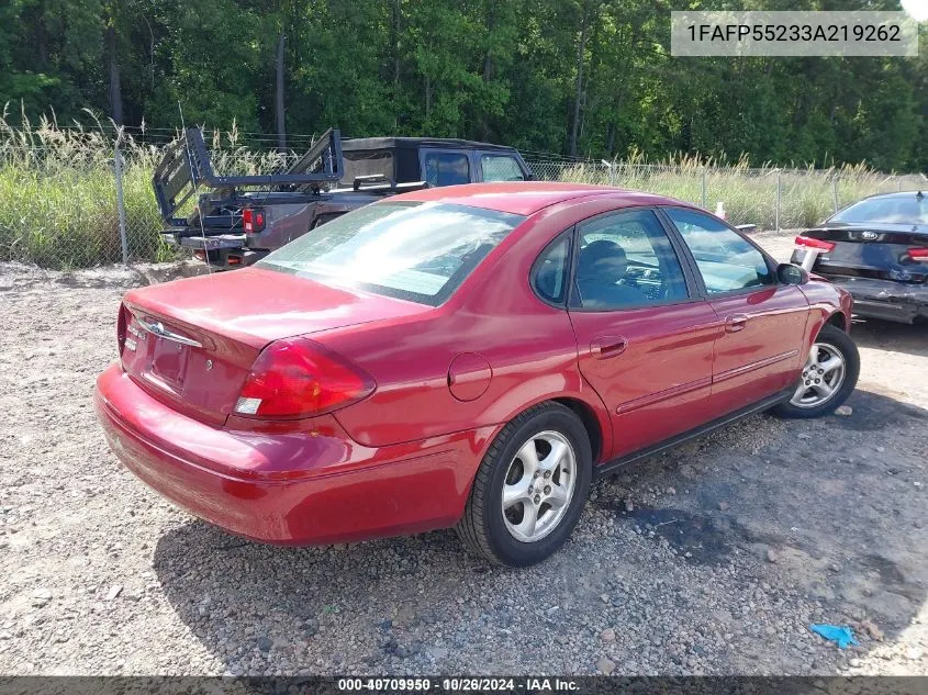 2003 Ford Taurus Ses VIN: 1FAFP55233A219262 Lot: 40709950