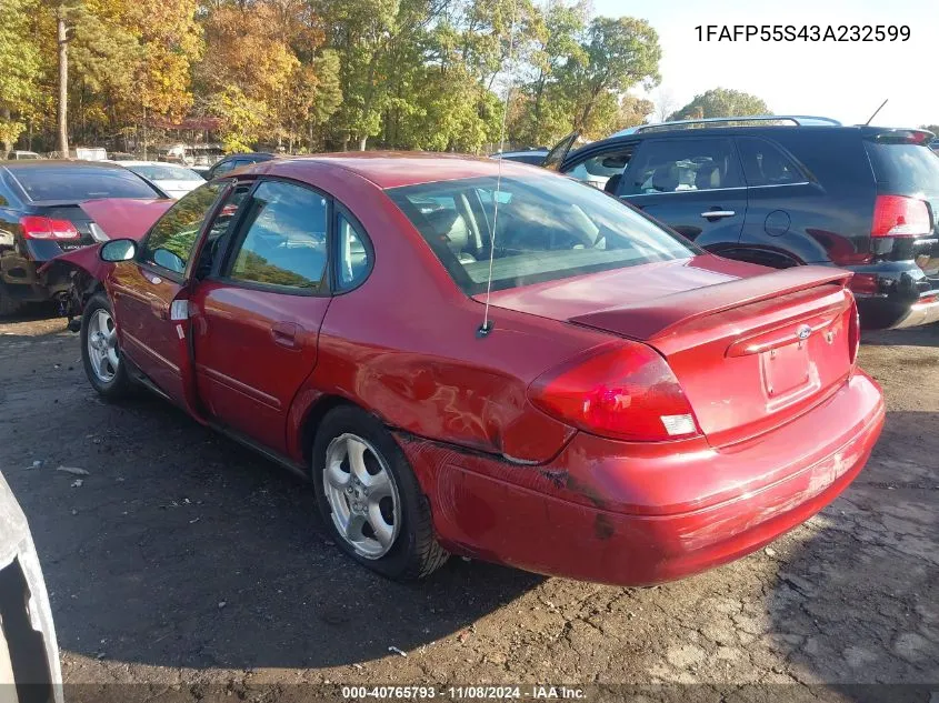 2003 Ford Taurus Ses VIN: 1FAFP55S43A232599 Lot: 40765793