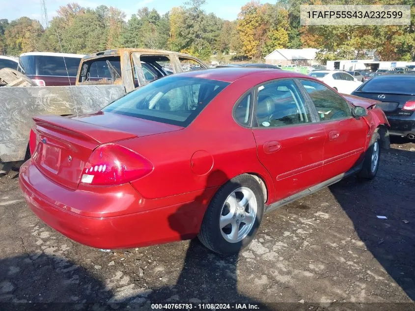 2003 Ford Taurus Ses VIN: 1FAFP55S43A232599 Lot: 40765793