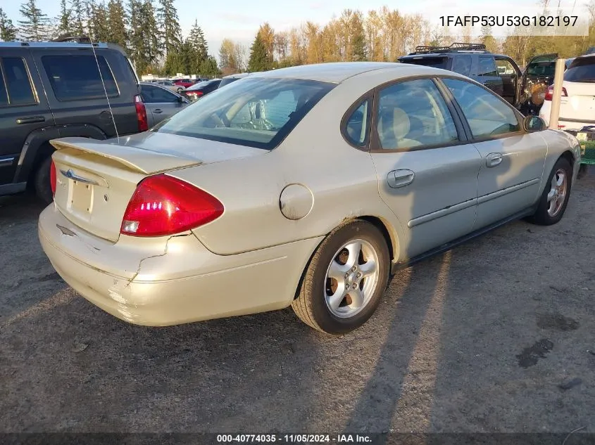 2003 Ford Taurus Se VIN: 1FAFP53U53G182197 Lot: 40774035