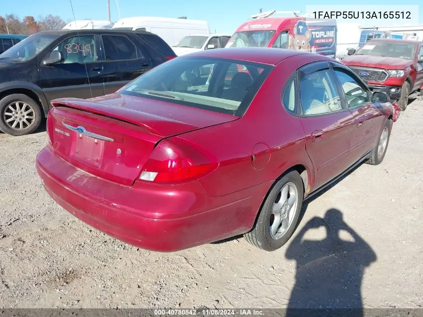 2003 Ford Taurus Ses VIN: 1FAFP55U13A165512 Lot: 40780842