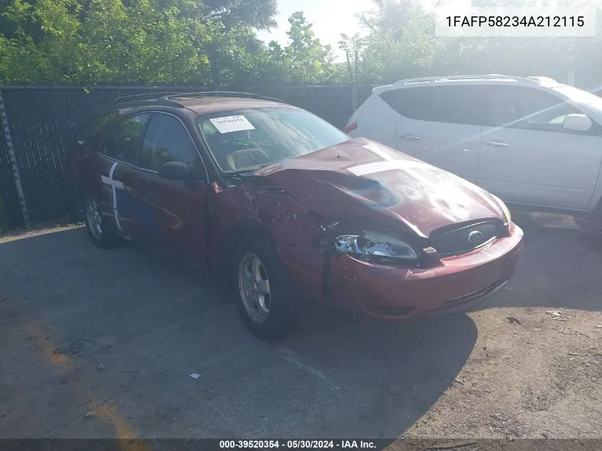 2004 Ford Taurus Se VIN: 1FAFP58234A212115 Lot: 39520354