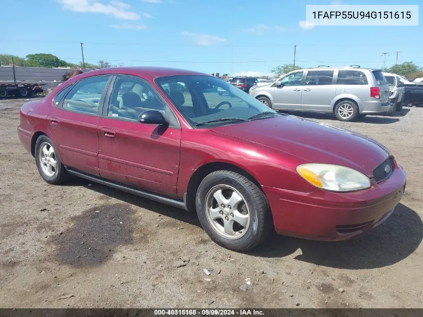 2004 Ford Taurus Ses VIN: 1FAFP55U94G151615 Lot: 40315168