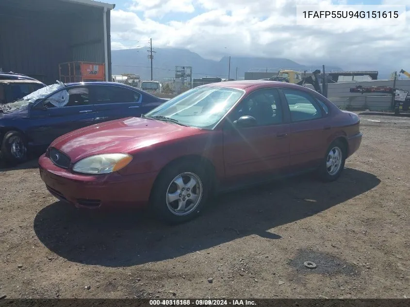 2004 Ford Taurus Ses VIN: 1FAFP55U94G151615 Lot: 40315168