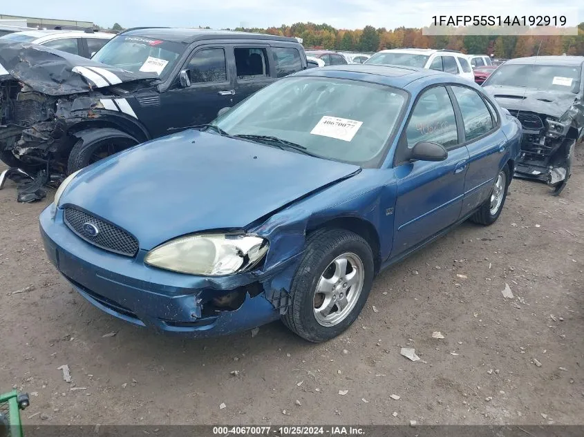 2004 Ford Taurus Ses VIN: 1FAFP55S14A192919 Lot: 40670077