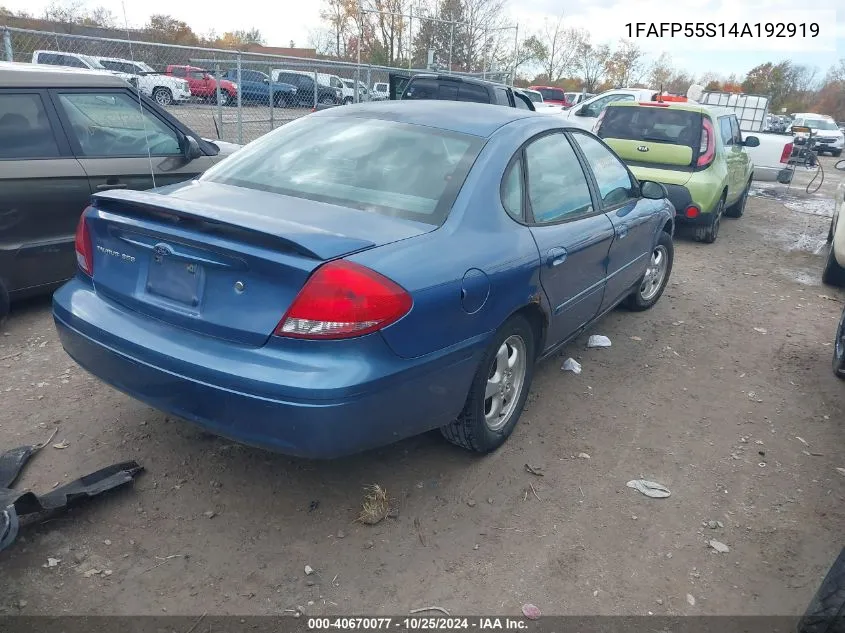 2004 Ford Taurus Ses VIN: 1FAFP55S14A192919 Lot: 40670077