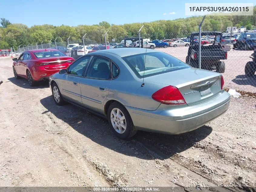 2005 Ford Taurus Se VIN: 1FAFP53U95A260115 Lot: 39381893