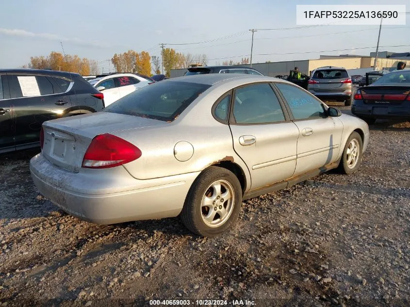 2005 Ford Taurus Se VIN: 1FAFP53225A136590 Lot: 40659003