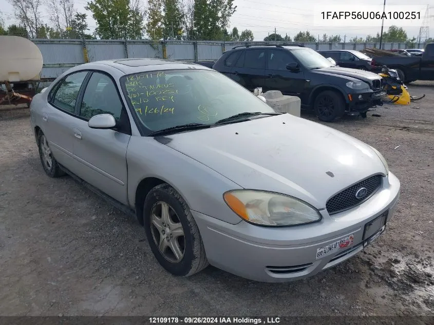 2006 Ford Taurus Sel VIN: 1FAFP56U06A100251 Lot: 12109178