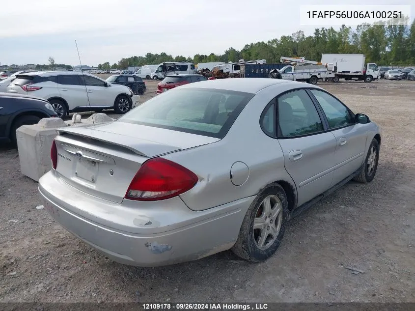 2006 Ford Taurus Sel VIN: 1FAFP56U06A100251 Lot: 12109178