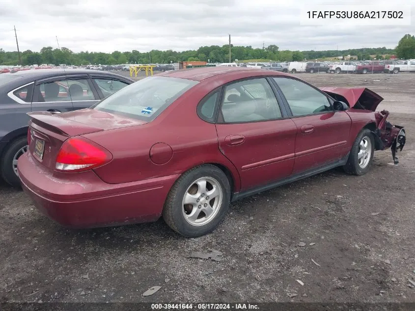 2006 Ford Taurus Se VIN: 1FAFP53U86A217502 Lot: 39441644