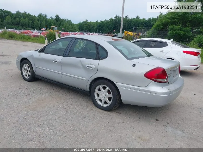 2006 Ford Taurus Sel VIN: 1FAFP56U16A198254 Lot: 39673077