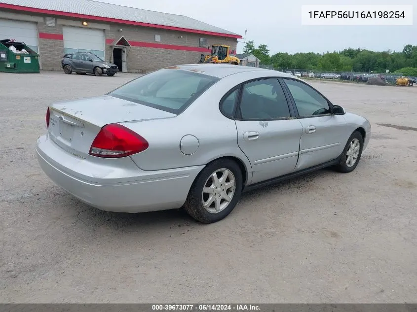 2006 Ford Taurus Sel VIN: 1FAFP56U16A198254 Lot: 39673077