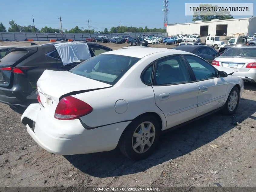 2006 Ford Taurus Se VIN: 1FAFP53U76A188378 Lot: 40217421