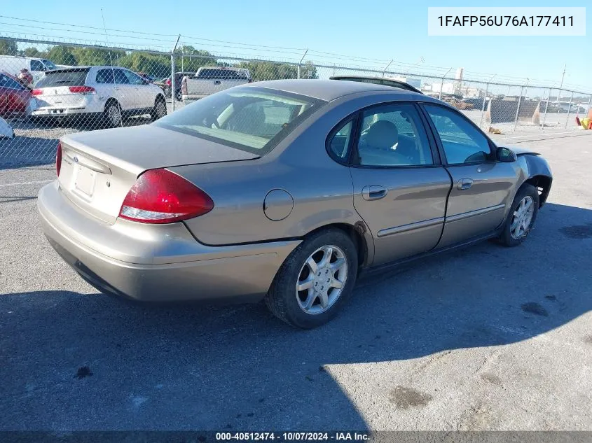 2006 Ford Taurus Sel VIN: 1FAFP56U76A177411 Lot: 40512474