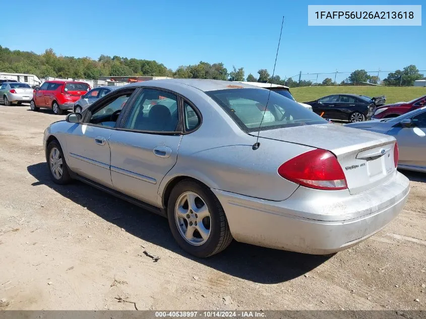 2006 Ford Taurus Sel VIN: 1FAFP56U26A213618 Lot: 40538997