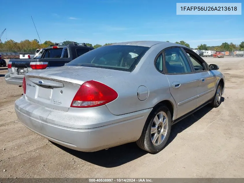 2006 Ford Taurus Sel VIN: 1FAFP56U26A213618 Lot: 40538997