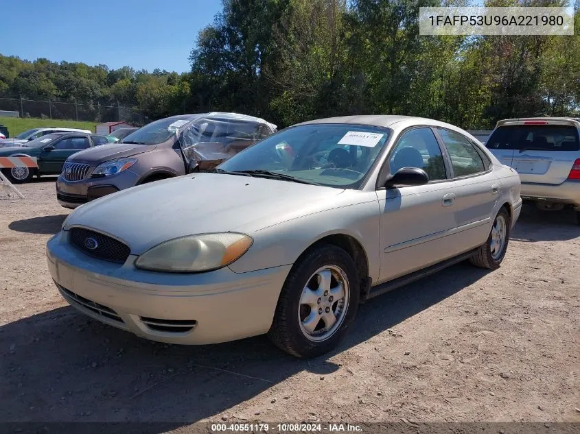 2006 Ford Taurus Se VIN: 1FAFP53U96A221980 Lot: 40551179