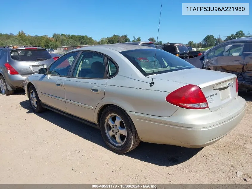 2006 Ford Taurus Se VIN: 1FAFP53U96A221980 Lot: 40551179