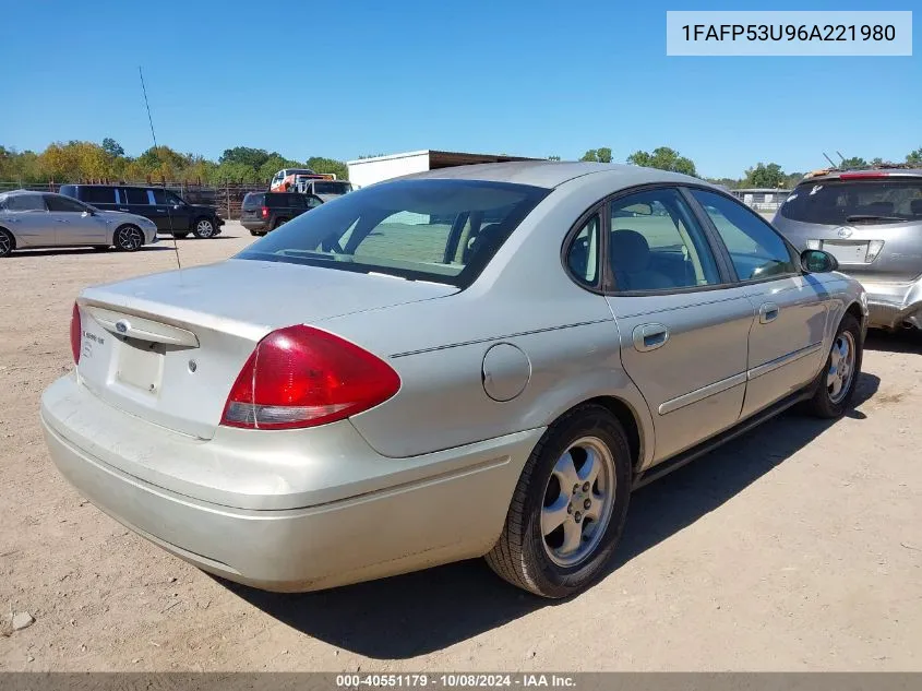 2006 Ford Taurus Se VIN: 1FAFP53U96A221980 Lot: 40551179