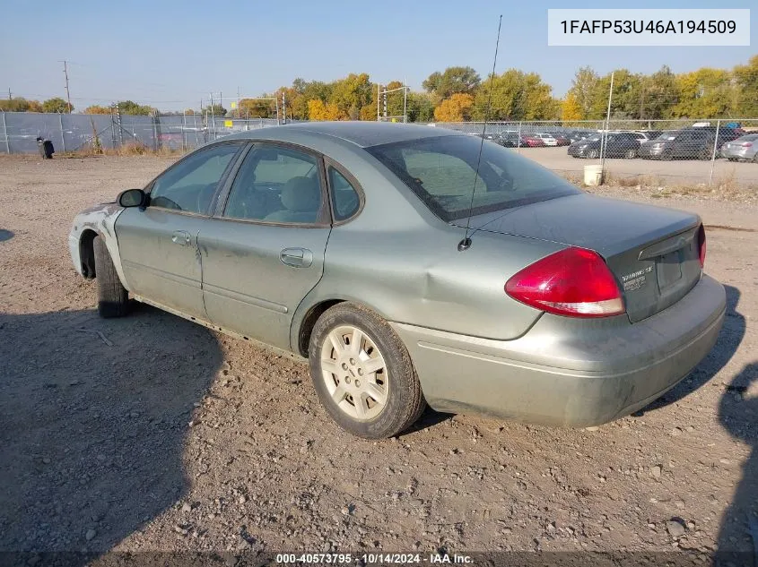 2006 Ford Taurus Se VIN: 1FAFP53U46A194509 Lot: 40573795