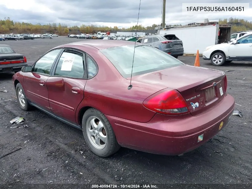 2006 Ford Taurus Se VIN: 1FAFP53U56A160451 Lot: 40594724