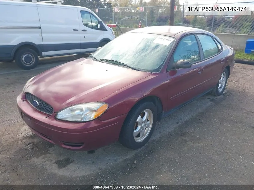 2006 Ford Taurus Se VIN: 1FAFP53U66A149474 Lot: 40647989