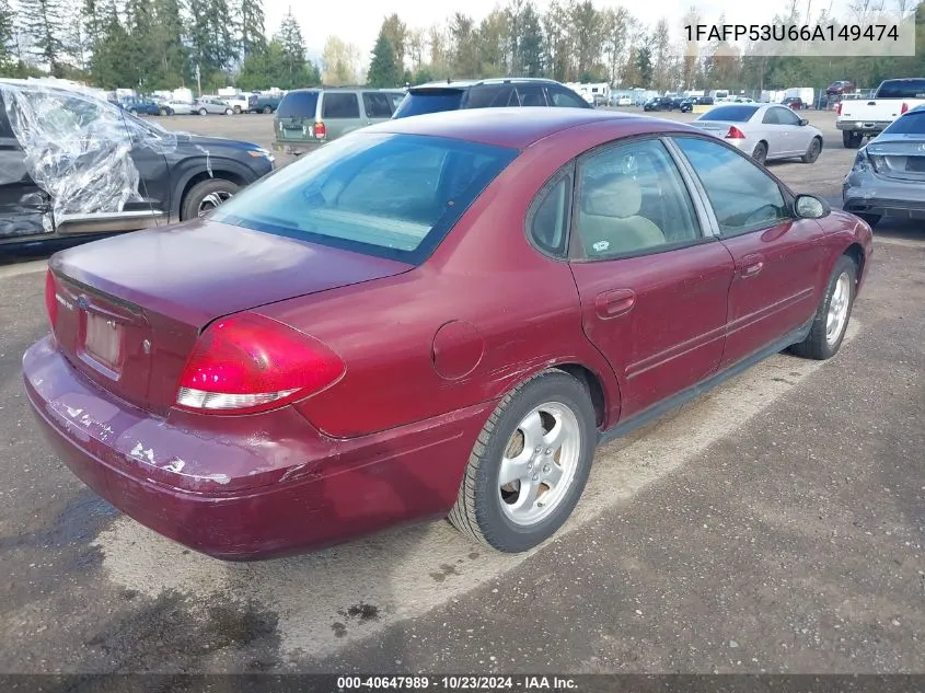 2006 Ford Taurus Se VIN: 1FAFP53U66A149474 Lot: 40647989